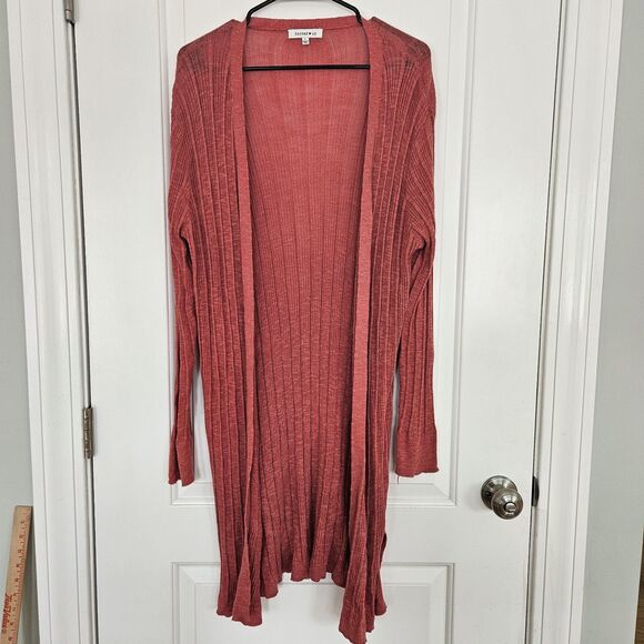 Hooked Up Long Knit Open Cardigan women's LARGE Coral EUC, Beachy, Boho, Casual - Picture 1 of 9